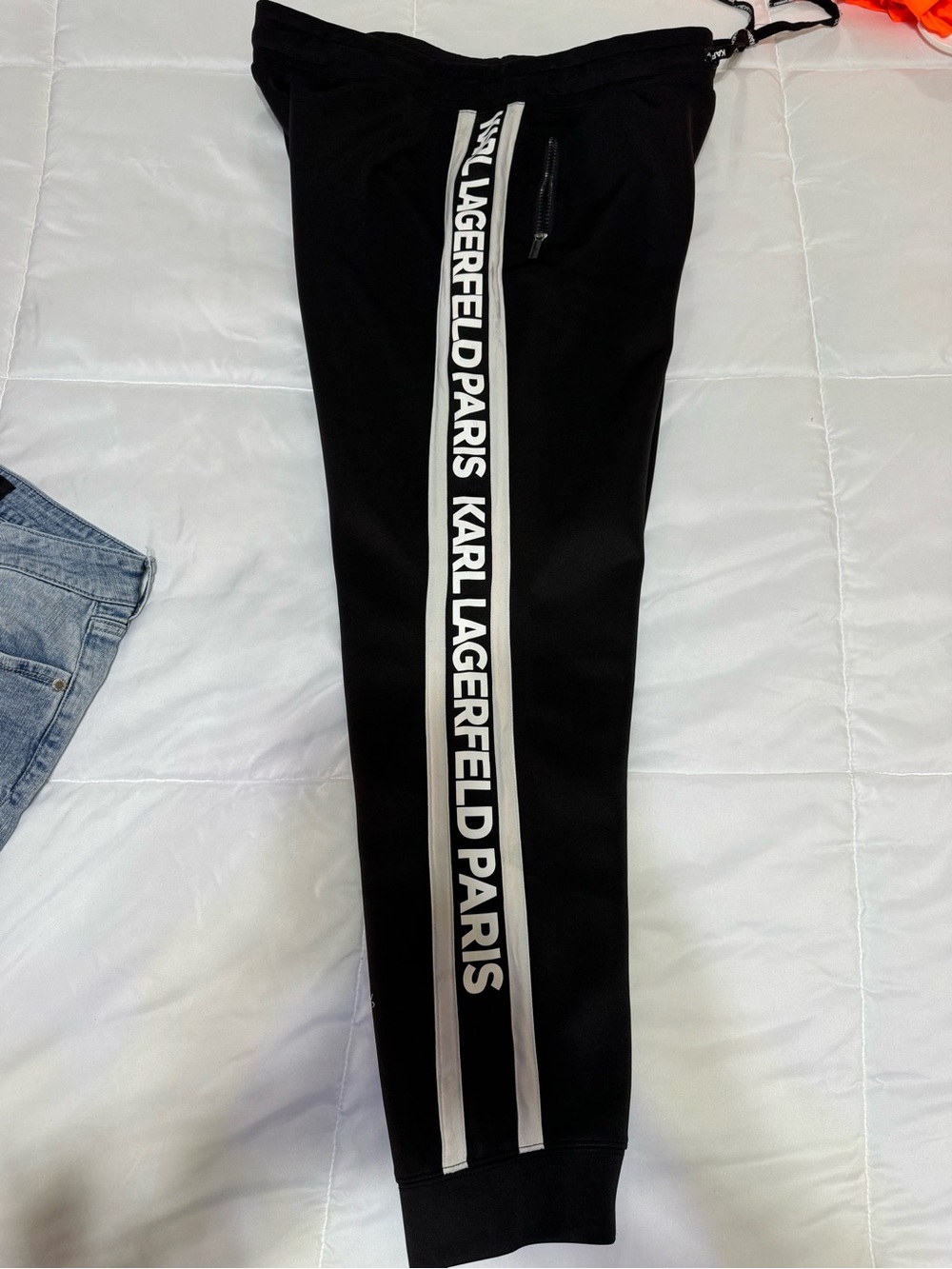 Karl Lagerfeld Black Joggers with White Logo Side Stripe